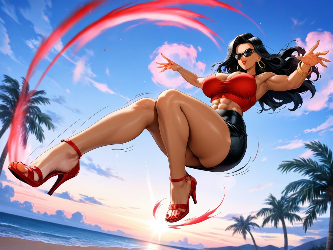 Flying Pose, Wind Effects, Detailed Thigh Hentai AI Porn