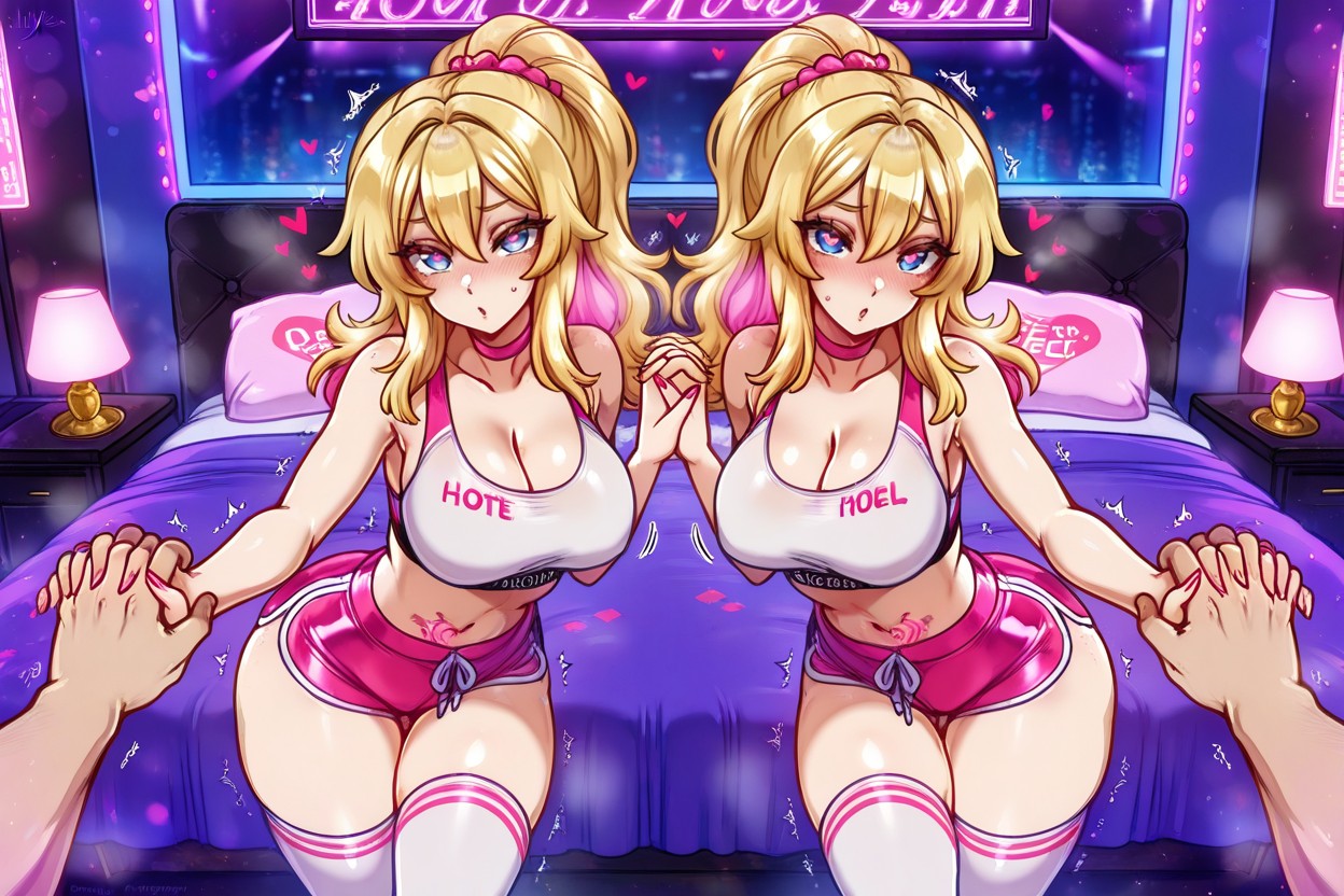 Looking At Viewer, Perfect Face, Skin Tight Pink White Sports Bra Porno IA Hentai