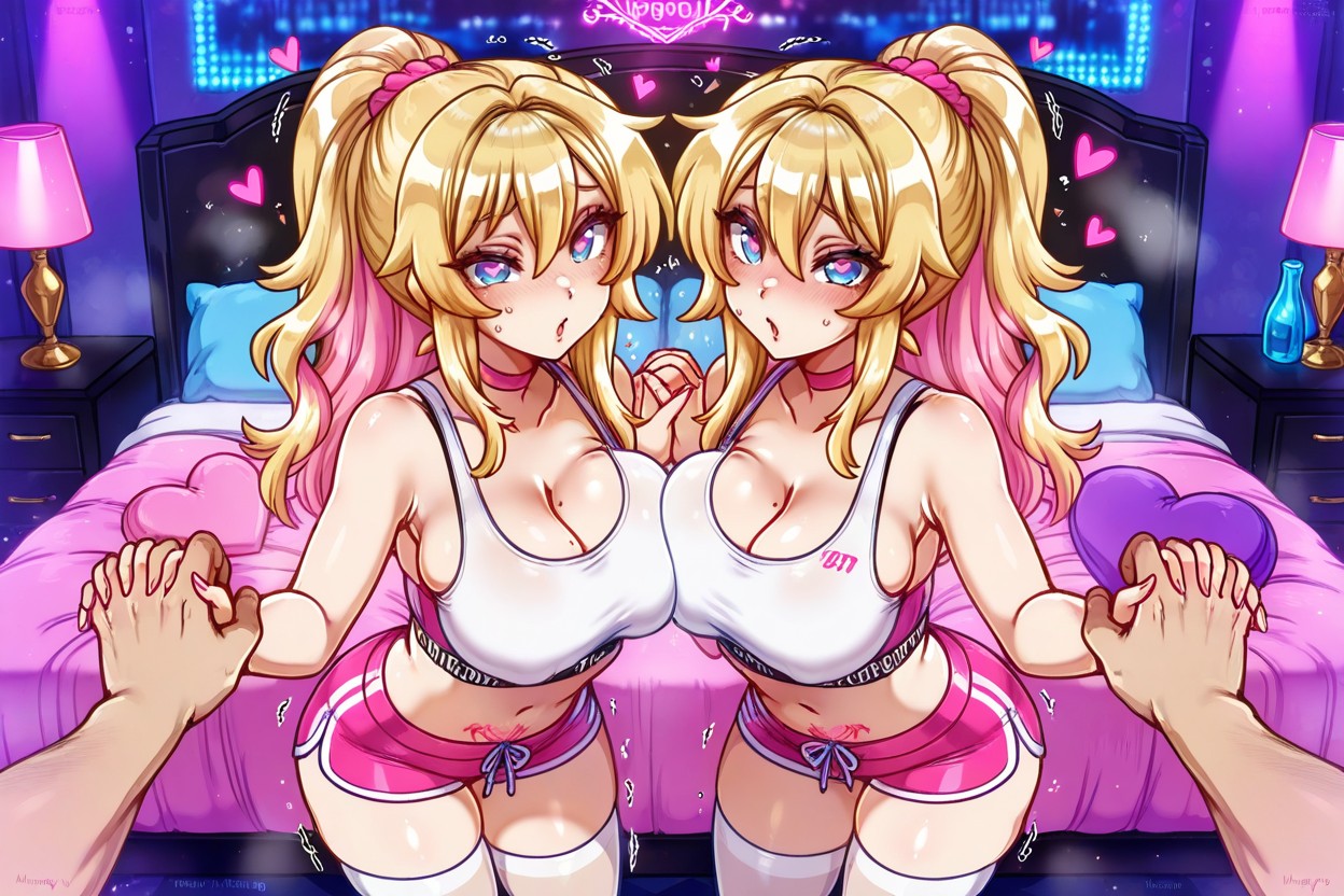 Trembling, Blue Eyes, Lots Of Pink Heart-shaped Pillows Hentai AI Porn