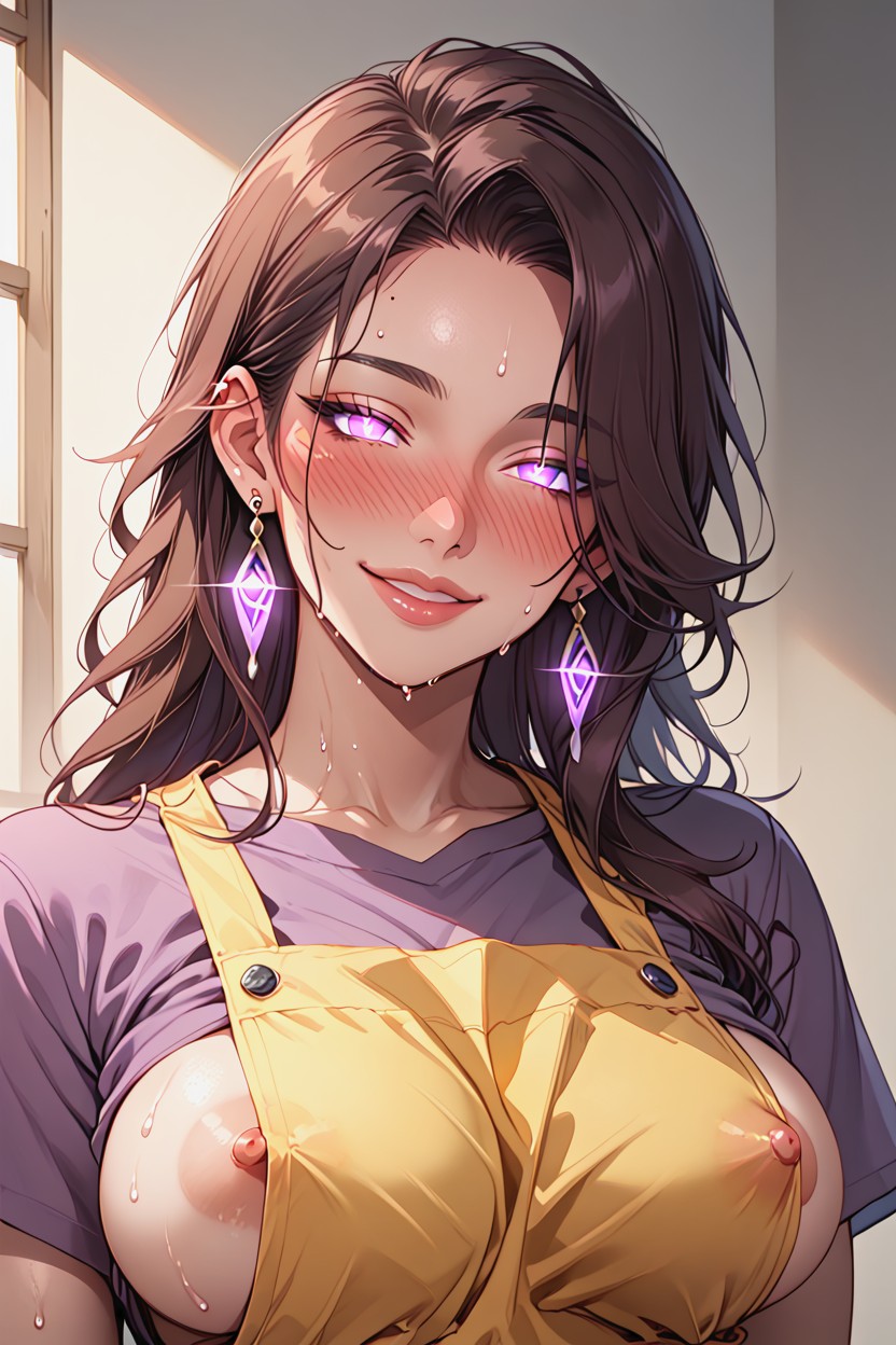 Half Closed Eyes, Yellow Apron, Pointy Breast Hentai AI Porn