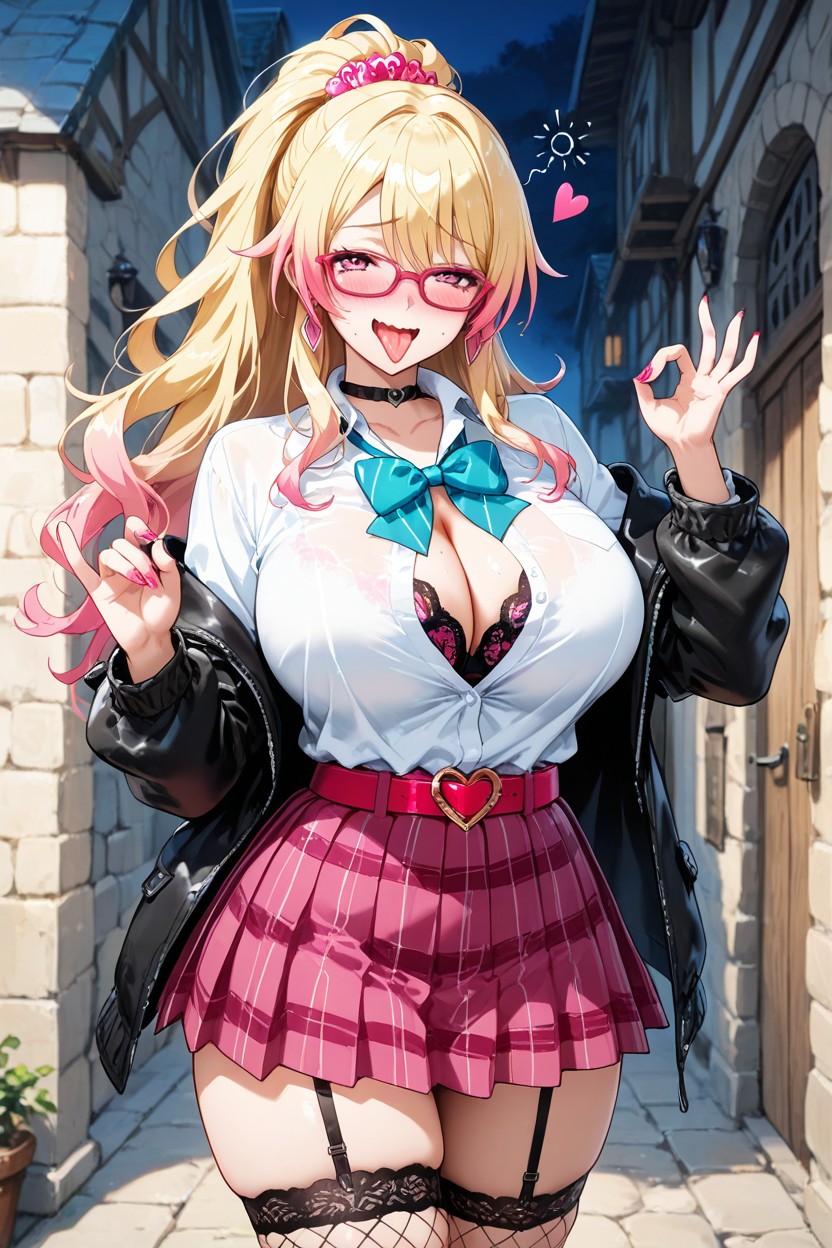 高潮, Smiling Brightly, A Dark Jacket Loosely Worn Off-the-shoulder AI黃漫