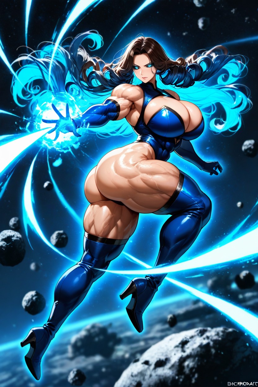 Firing A Powerful Laser Beam From Her Hand, Super Powers, Bright Blue Hair Porno IA Hentai