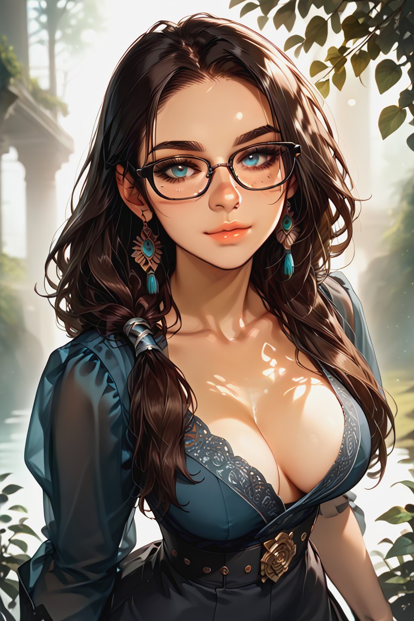 Vue De Côté, Highlighting Her Features With Gentle Contrast, Misty Clouds Background With Lens Flare Bokeh Porno IA Hentai