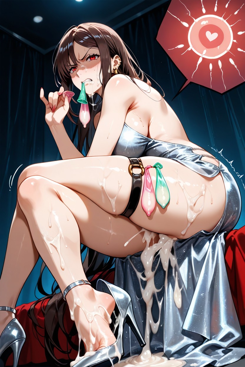 After Sex, Holding Many Used Condom In Mouth, Style Anime Porno IA Hentai