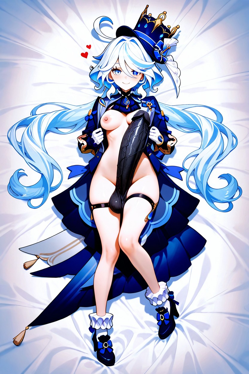 And Asymmetrical Split-leg Trousers, Laying, Excited Hentai AI Porn