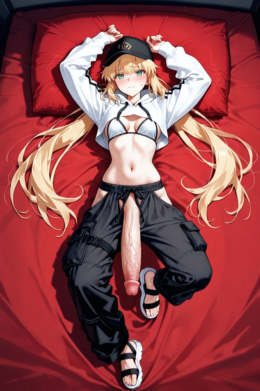 Pants With Red Lining Detail, Huge Erect Penis, Futanari Hentai IA