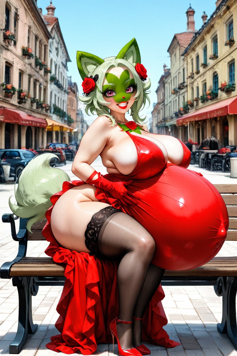 Stockings, Sitting On A Bench, Solo Hentai AI Porn