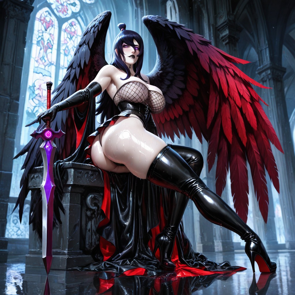 Sitting On Raven Throne, White Elbow Gloves, Thigh Boots ヘンタイAIポルノ
