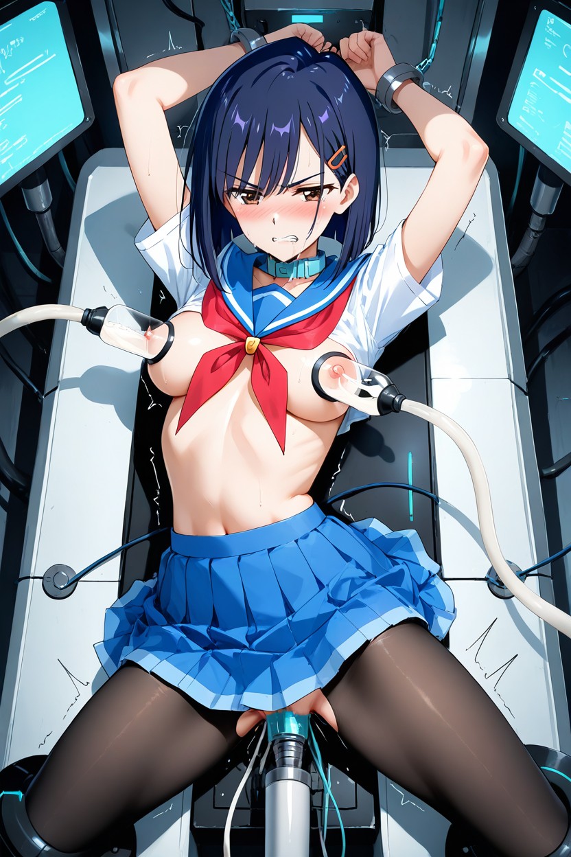 Blue Sailor Collar, Lying On Sex Machine, Restrained Porno IA Hentai