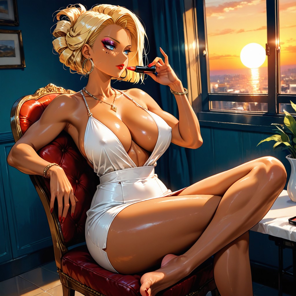 Extremely Beautiful Woman, Sunset, Detailed Hair Hentai AI Porn