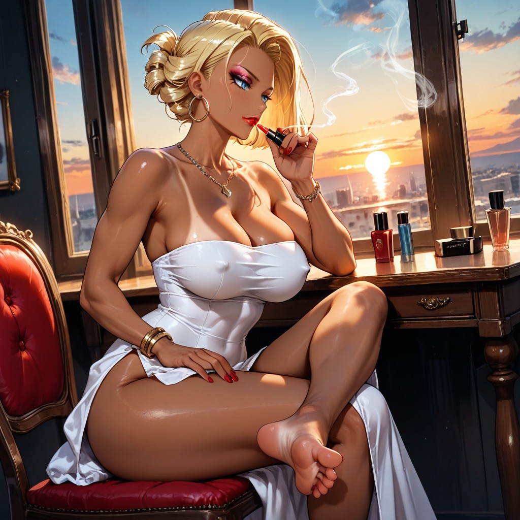 Blonde Hair, Putting On Makeup, Naked Hentai AI Porn