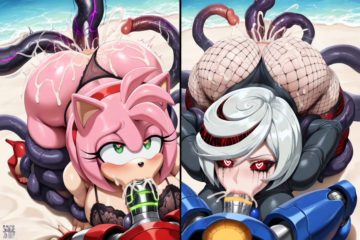 Cum Mouth Froth, Sage And Amy Giving A Deepthroat Blowjob To A Penis Each, Male Metal Sonic Hentai AI Porn