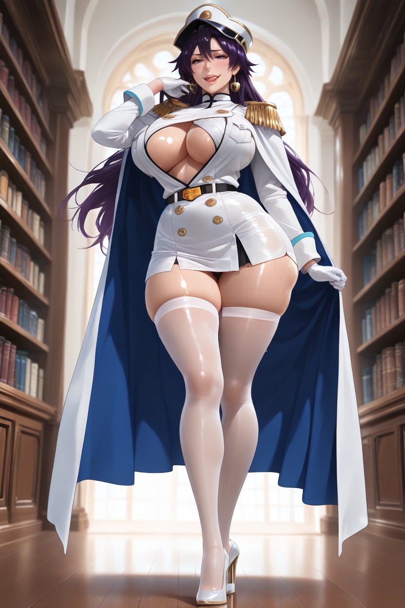 Shiny Skin, Earrings, Blue Ribbon Ornament On Right Side Hentai AI Porn