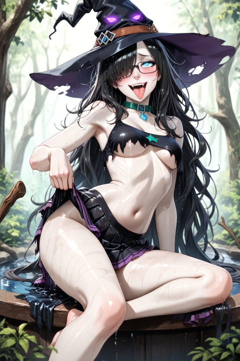 Green Fantasy Forest Background, Very Long Hair, Wet Body Hentai AI Porn