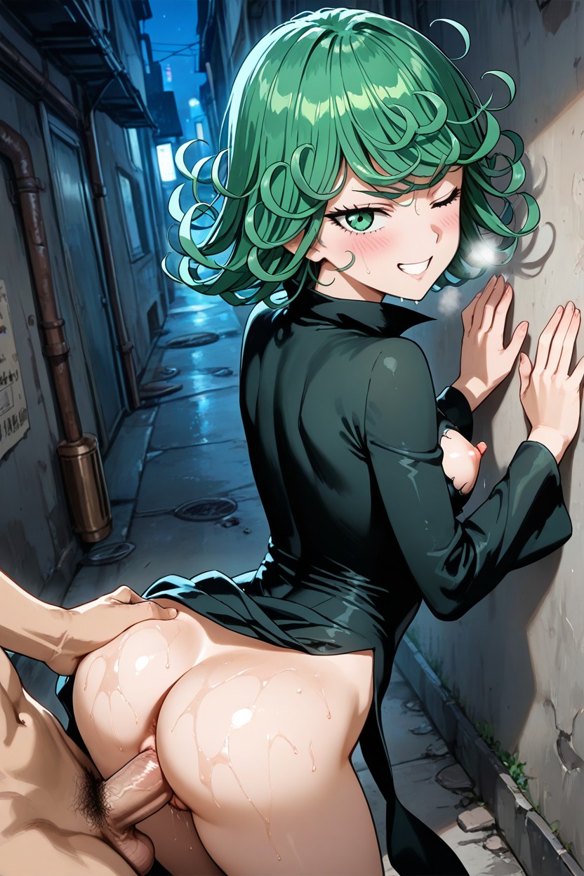 Very Wet Pussy, Pressing Her Ass Against His Groin, Raised Dress Skirt Hentai AI Porn