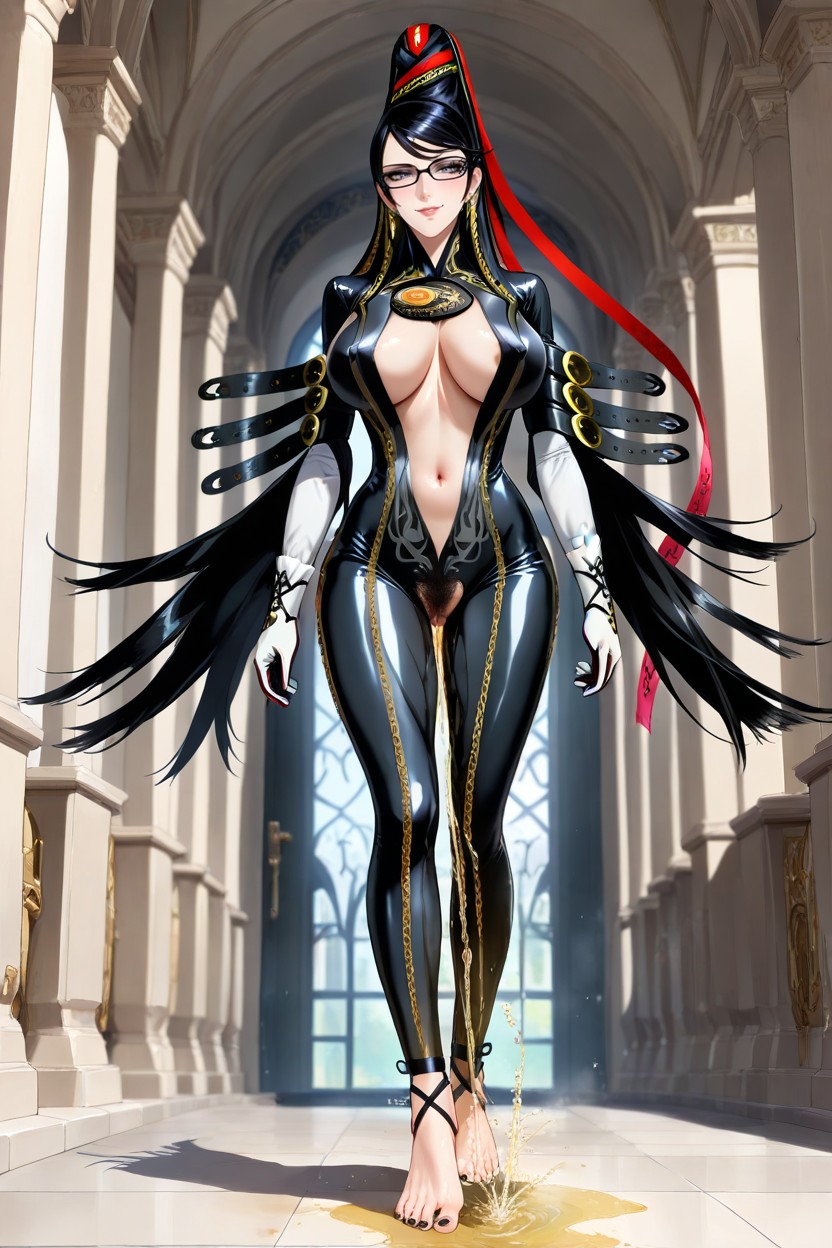 Pee Puddle, Black Painted Toenails, Bodysuit Hentai AI Porn