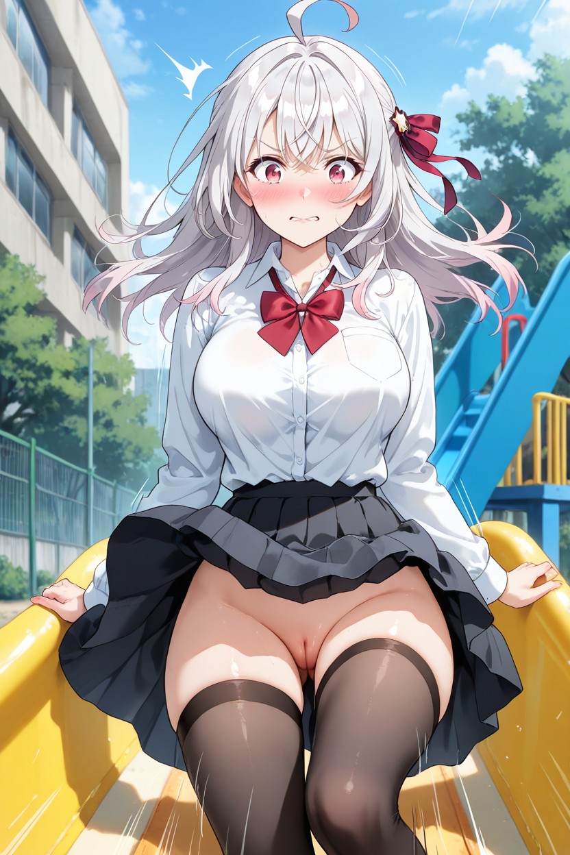 Shy Tsundere, Front View, Red Face Hentai AI Porn