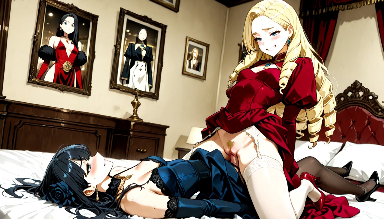 Lacy Long Gloves, Full View From The Side Of Both Characters, Facing Each Other Hentai AI Porn