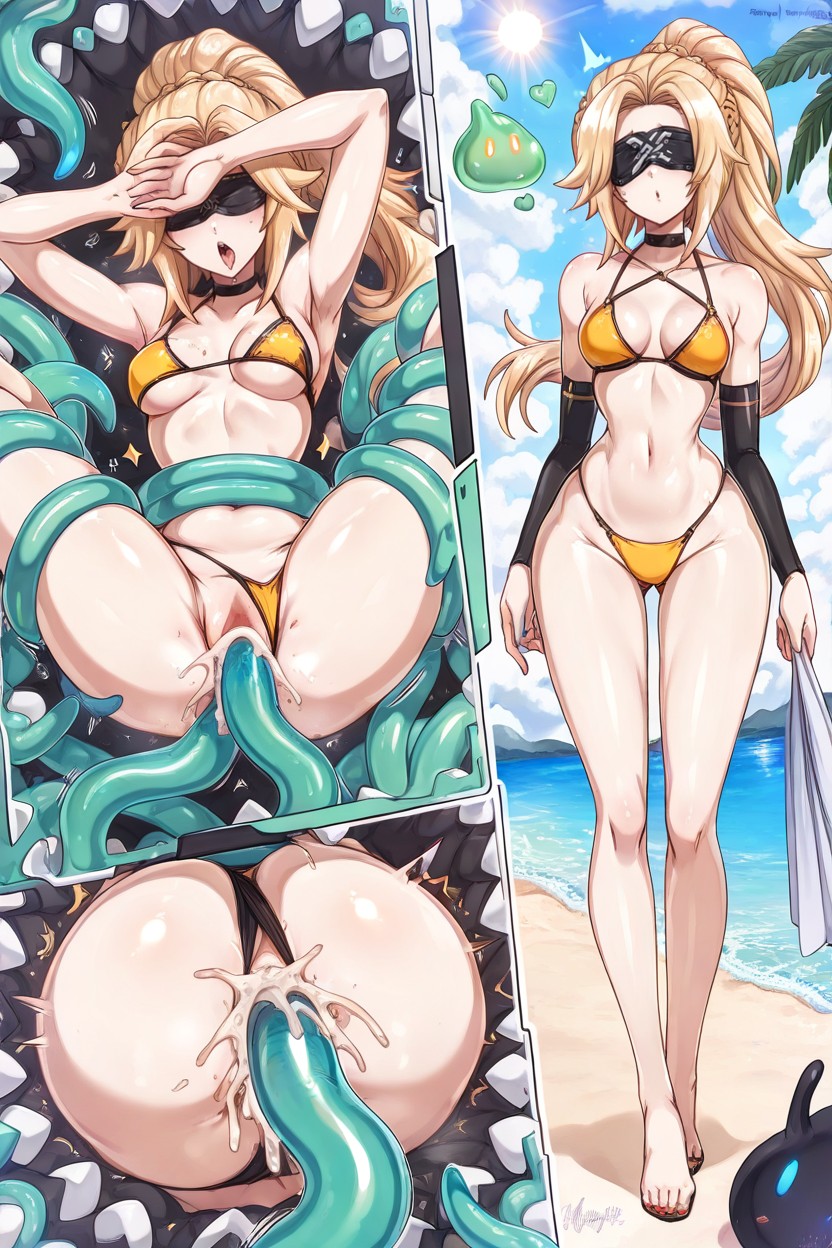 Youngwoman, Green Slime Tentacles, Skinnyathletic Body Hentai AI Porn