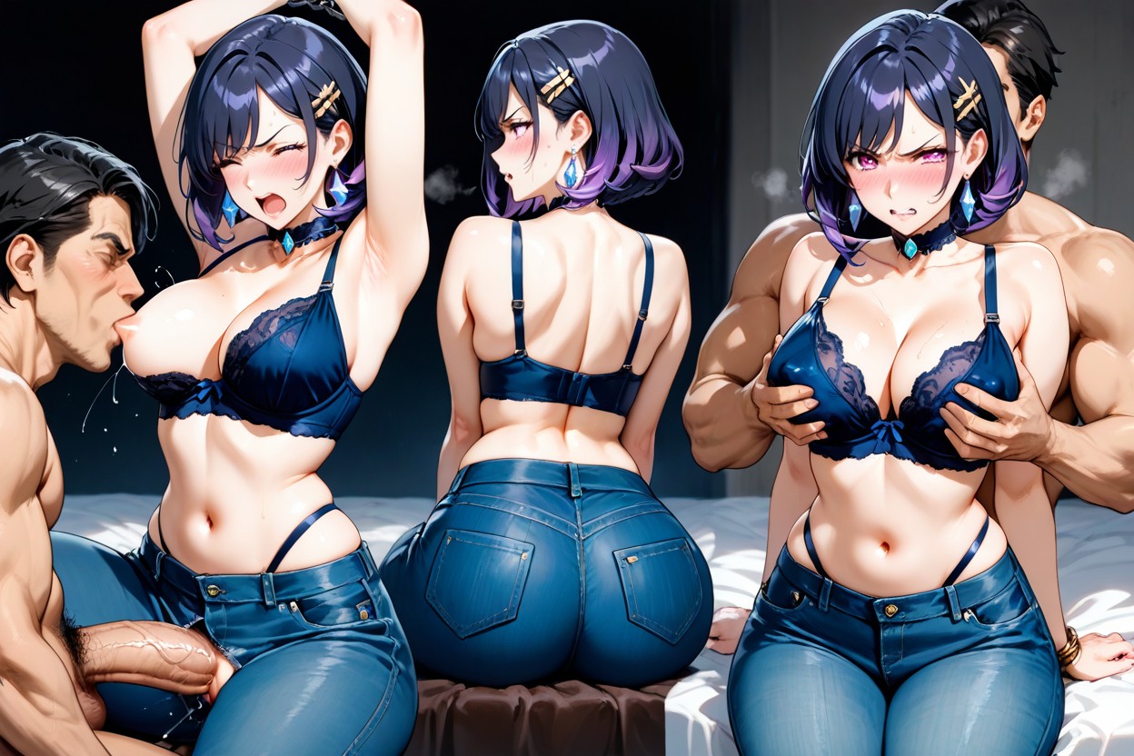 Floating Blue Hip Straps, Nipple Sucking, Three Gold Hairpins Hentai AI Porn