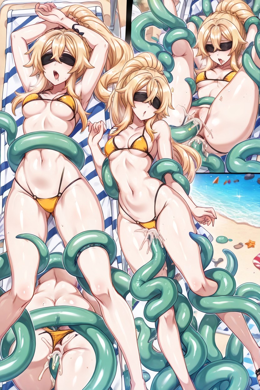 Flowing Hair, Yellow Blonde Hair, Skinnyathletic Body Hentai AI Porn