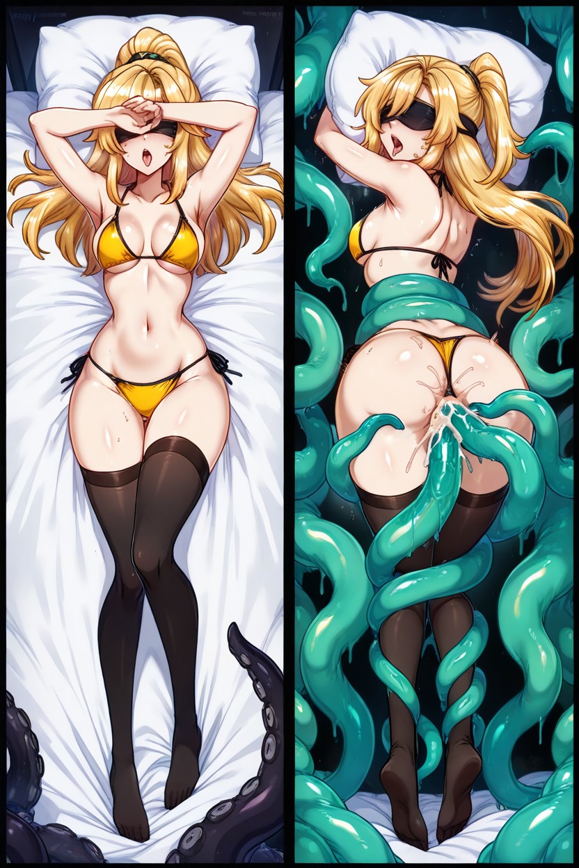 Wide Hips, Head Digged Into The Pillow, Black Blindfold Covering Eyes Hentai AI Porn