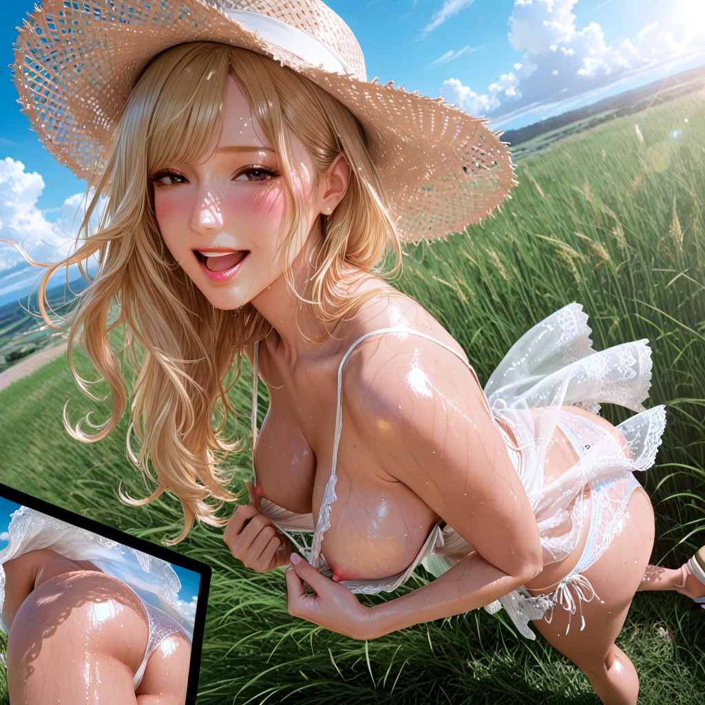 White Clouds, Blushed Face, Looking At Viewer Hentai AI Porn