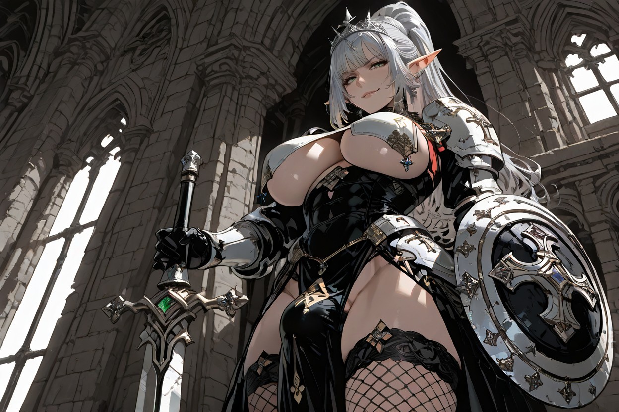 Futanari, Large Round Breast, Silver Tiara Hentai AI Porn