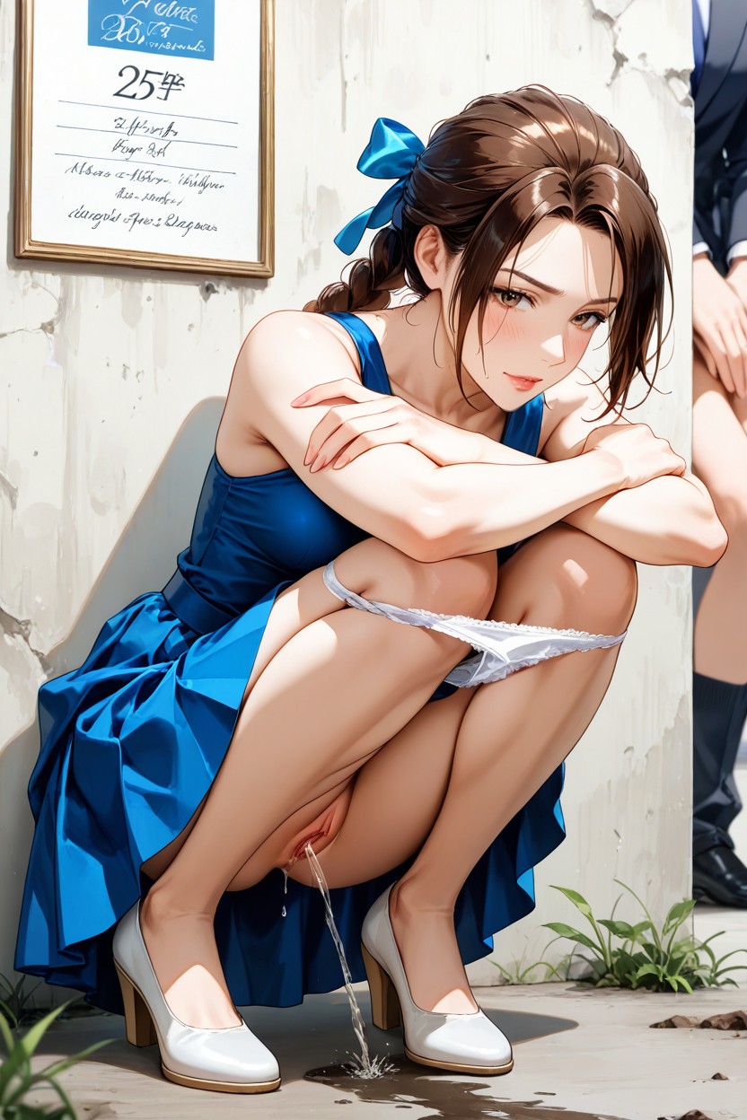 Holding Edge Of Her Dress, White Shoes, Skinny Hentai AI Porn