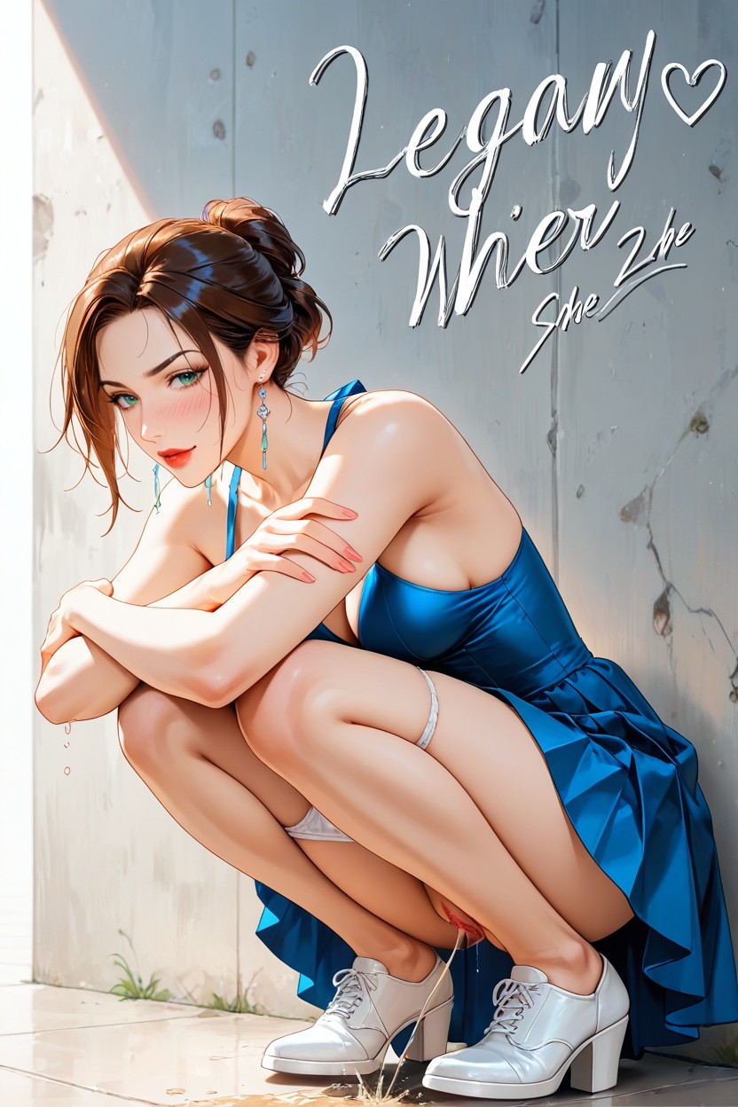 Small Breasts, Caught Peeing, Face View Squatting Hentai AI Porn