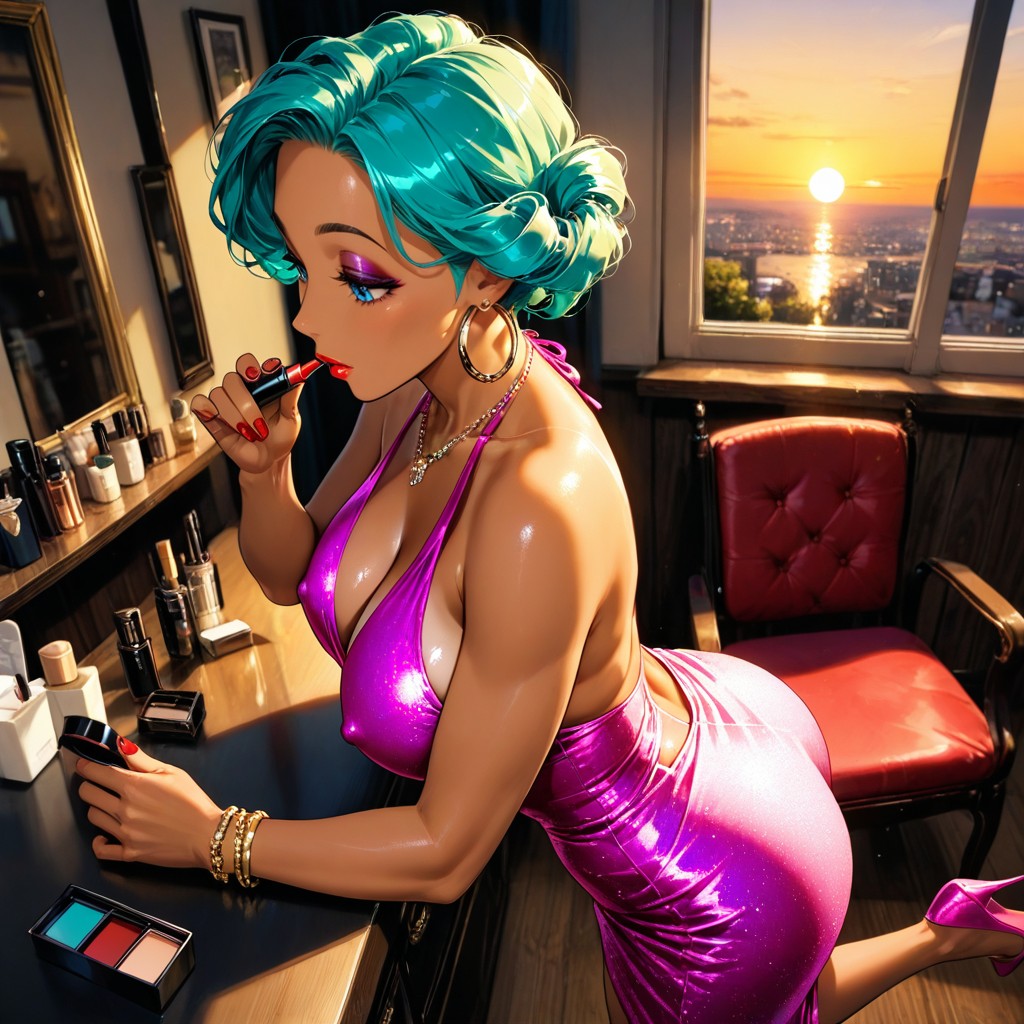 Applying Makeup To Face, Erect Nipples, Detailed Face Hentai AI Porn