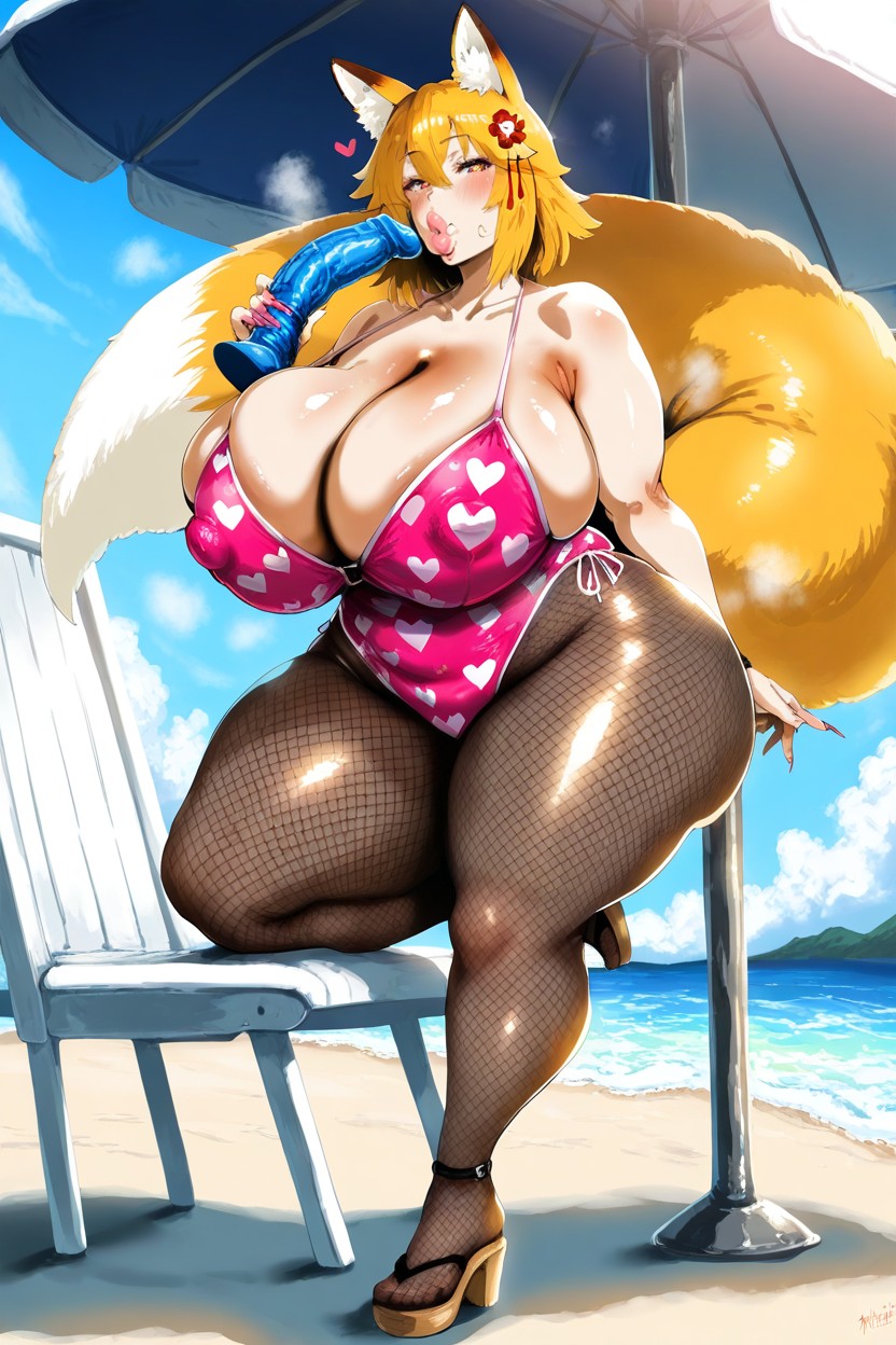 Senko, Laying On Beach Chair, Licking Dildo Hentai AI Porn
