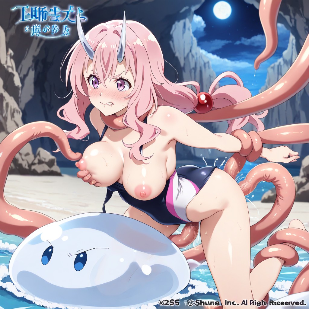 Giant Tentacles Appear From The Ocean, Smooth Body, Tentacles Restrained Her Arms Hentai AI Porn
