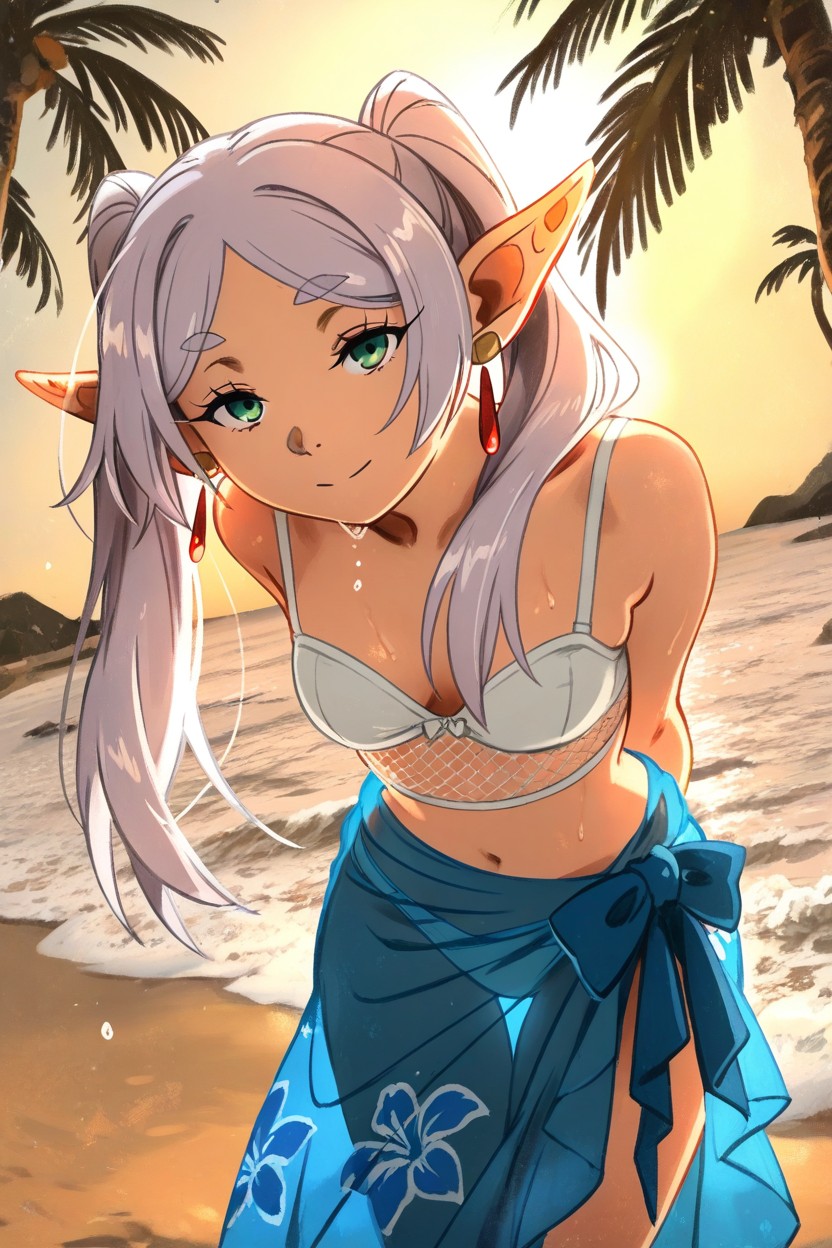 Side View, Harsh Shadows, Black Fishnet Blouse Hentai AI Porn