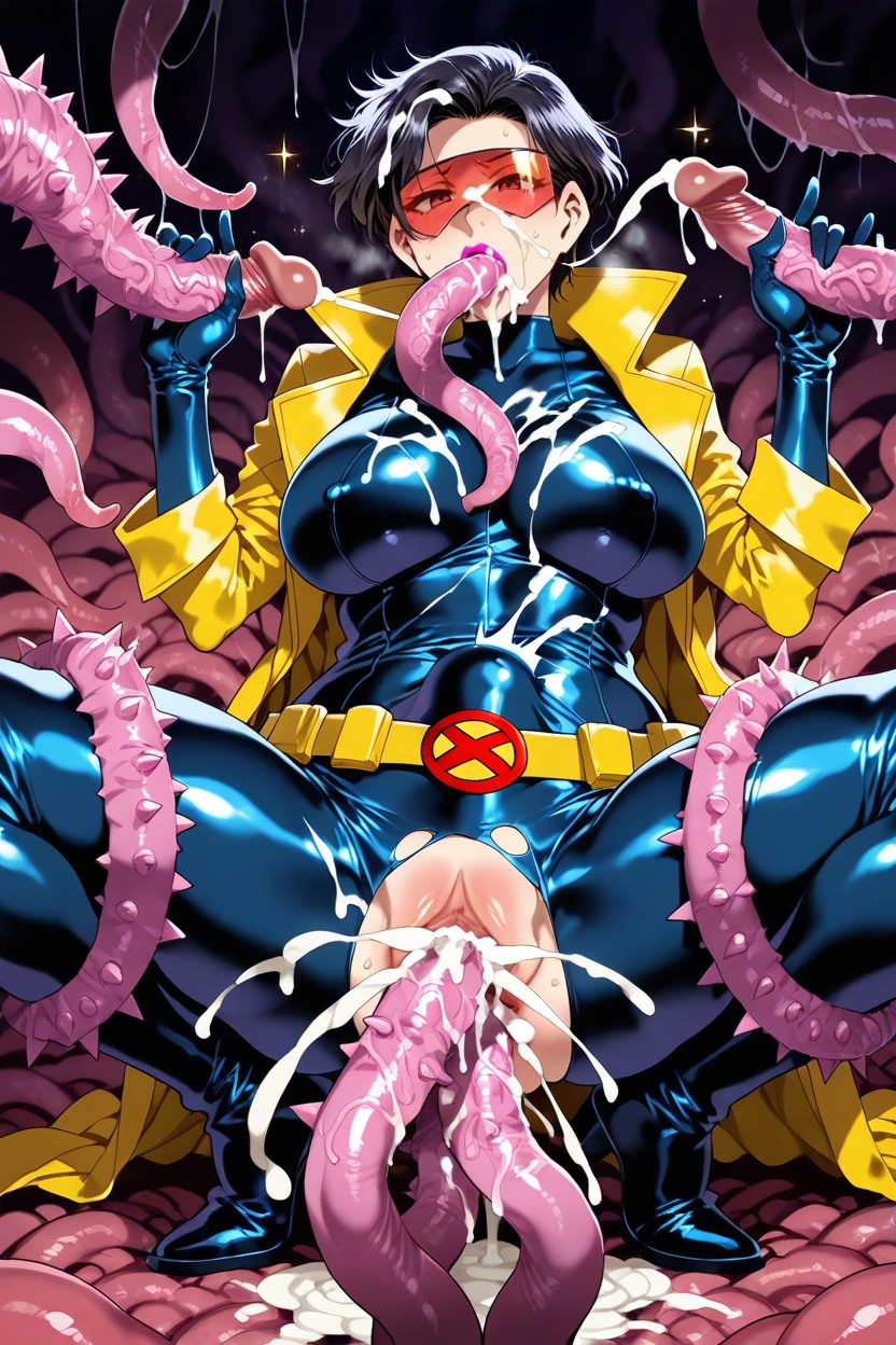 Double Vaginal Penetration, Very Short Hair, Cum In Mouth Hentai AI Porn