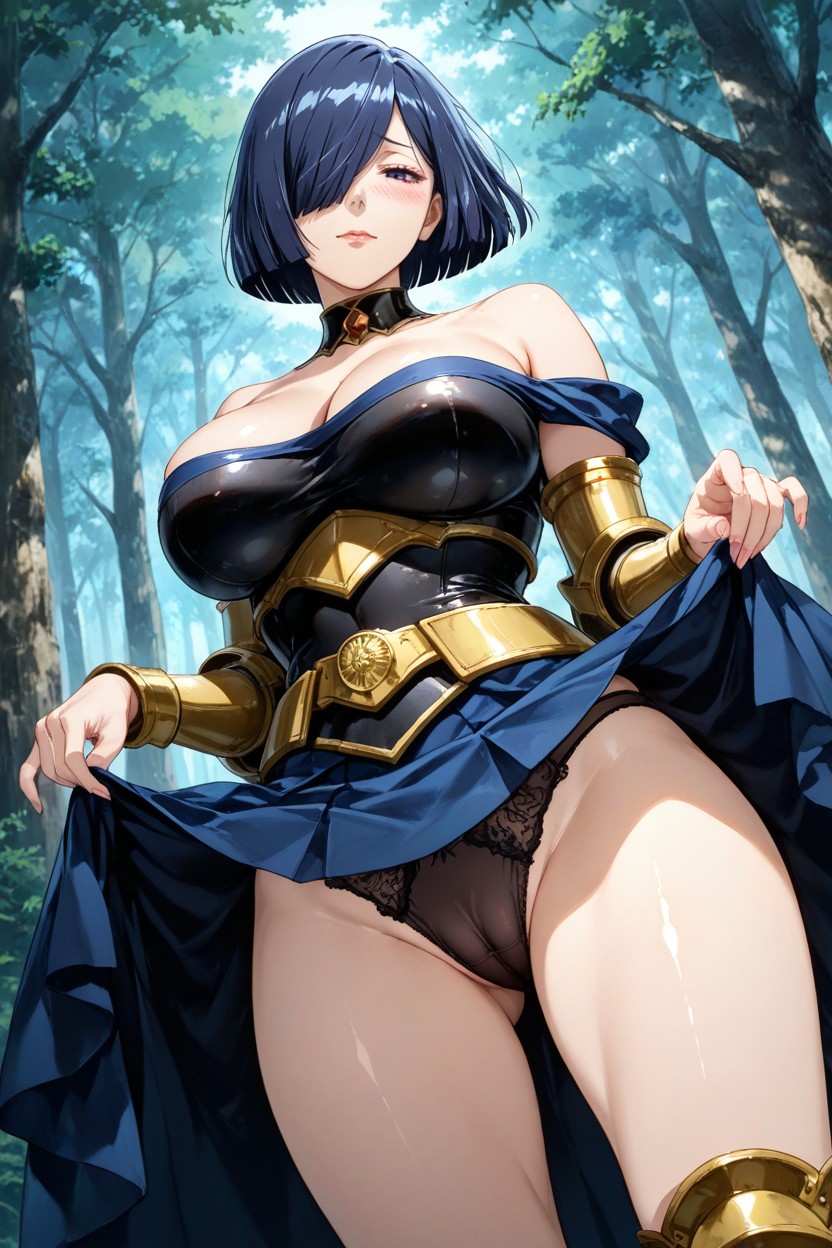 Avergonzada, Deep Dark Blue Hair In A Sleek Bob, Bob Haircut Hentai IA