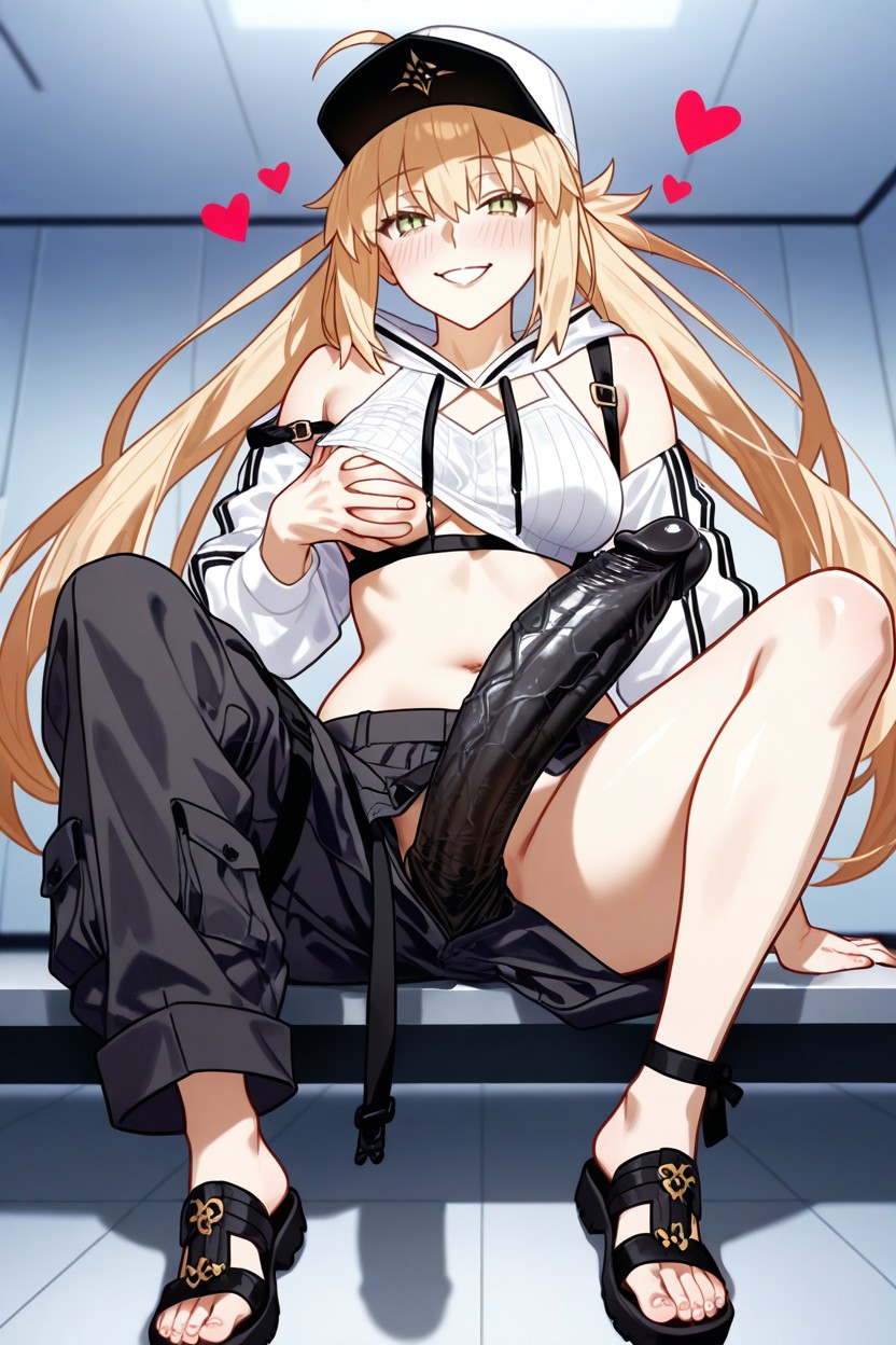 Feet Visible, Long Blonde Hair, Pony Cock Hentai AI Porn
