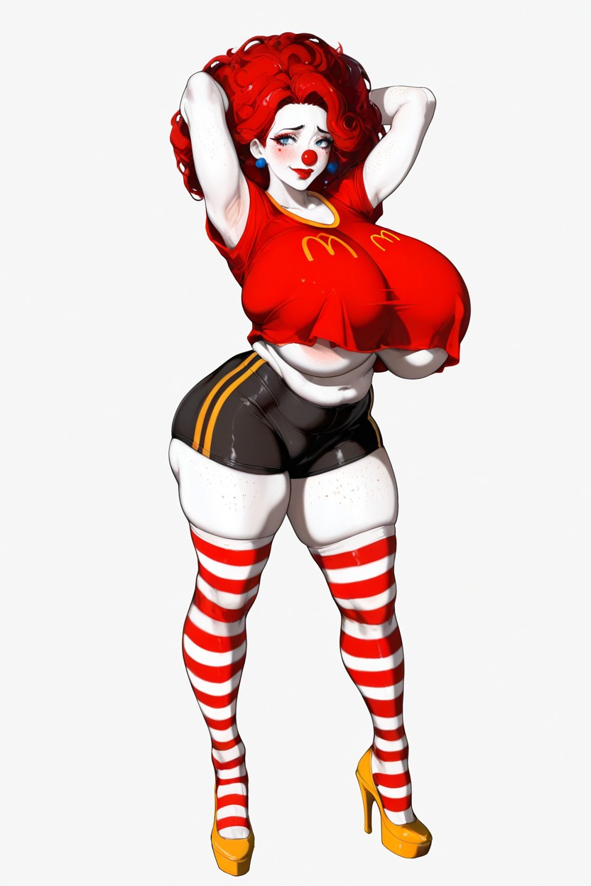 Red Round Clown Nose, Solid White Background, Giant Massive Gigantic Breasts Hentai AI Porn