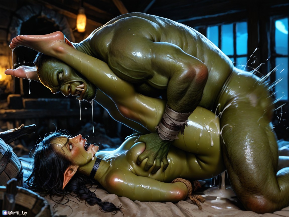 Green Face, Messy Hair, Oiled Skin Hentai AI Porn