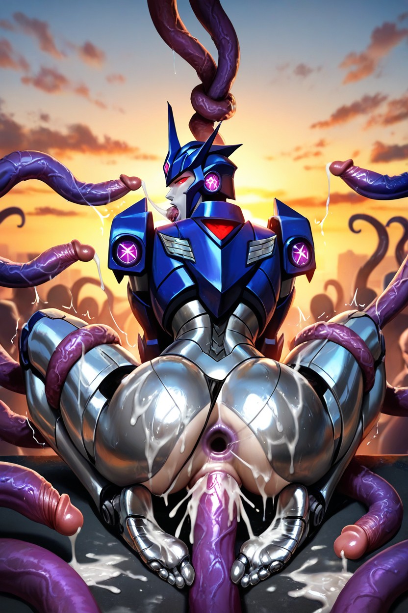 Oiled Ass, Robot Humanoid Silver Skin, Style Fred Perry Hentai AI Porn