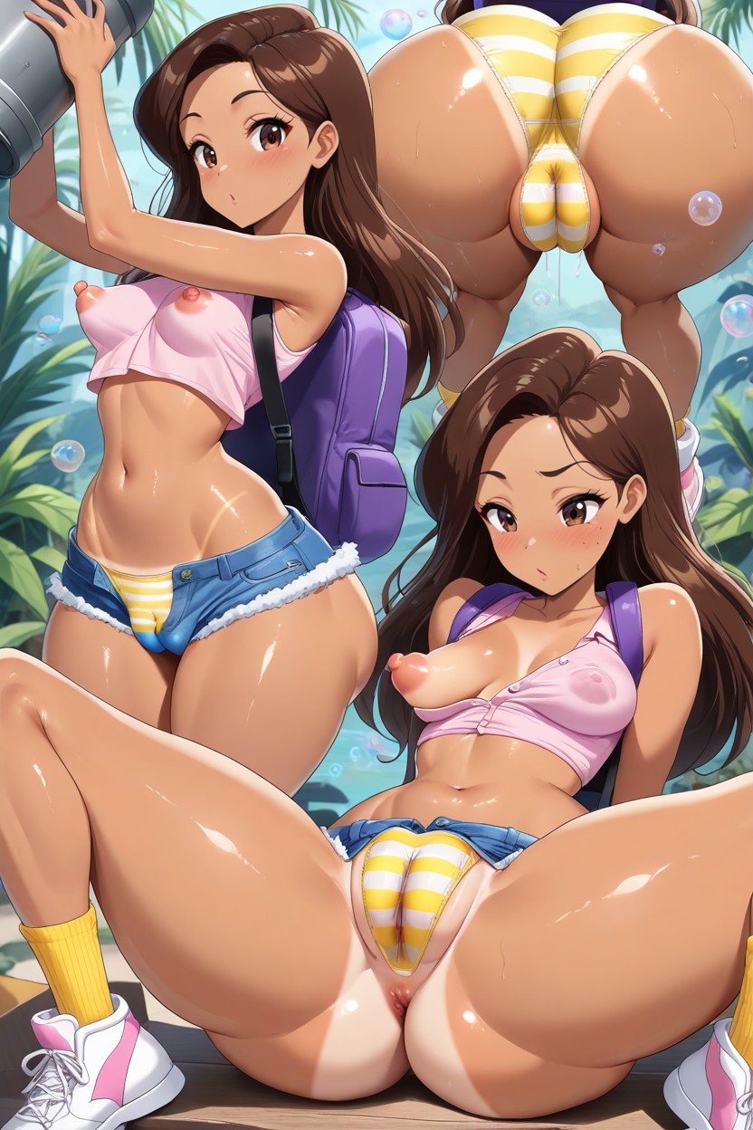 Yellow Striped Panties Under, Slimleg, Long Hair Hentai AI Porn