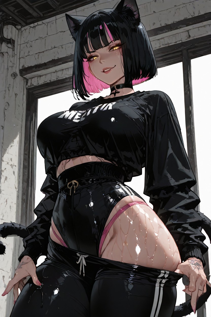 Expressive Face, Soft Round Face, Red Intricate Choker Hentai IA
