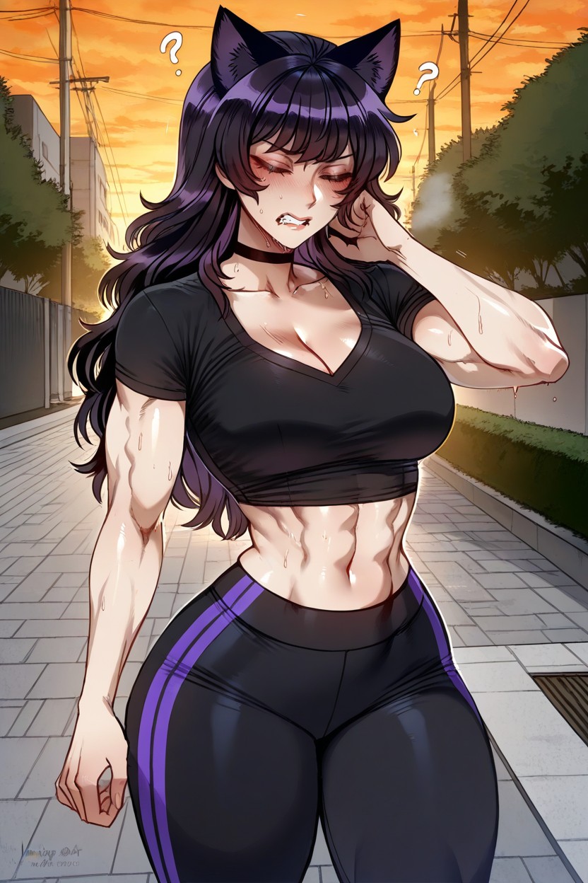 Standing, Evening, Outdoor Sidewalk Hentai AI Porn