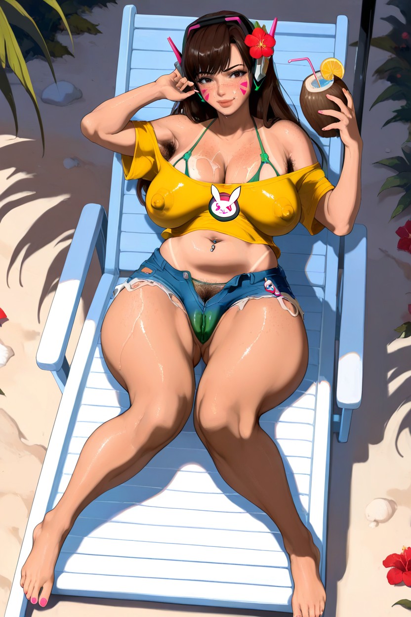 Skinny, Massive Cameltoe, Hair Red Flower Hentai AI Porn