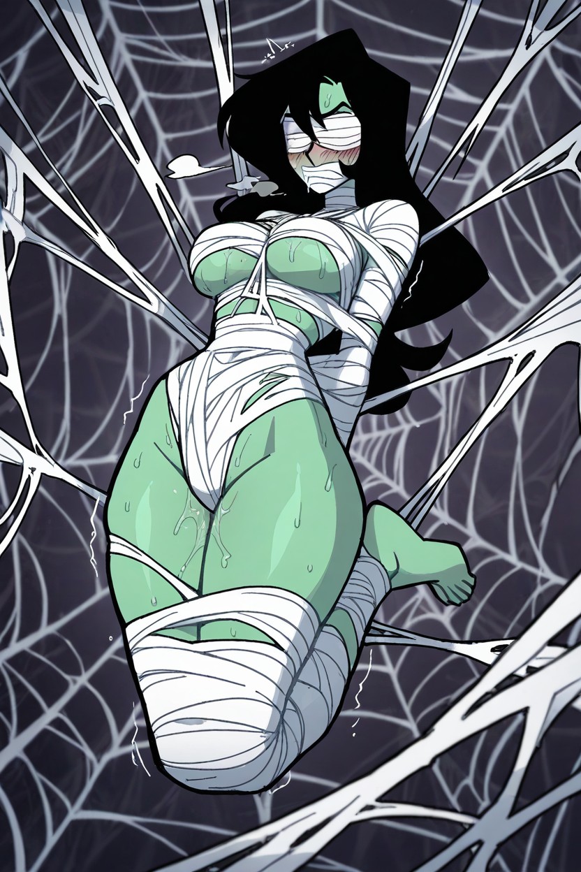 Sweaty, Spider Web Wrap Around Legs, Rounded Ass Hentai AI Porn