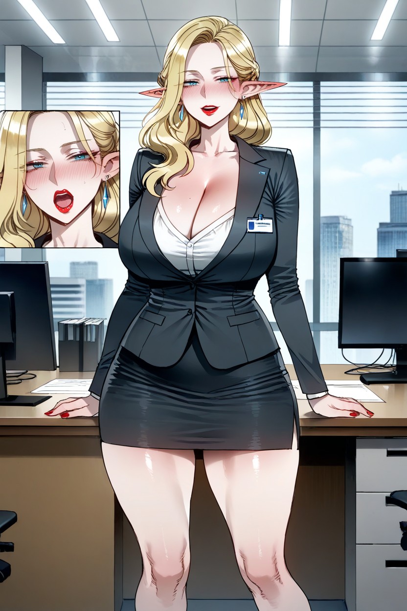 Media, Side Parted Hair, Mano Que Cubre La Oreja Hentai IA