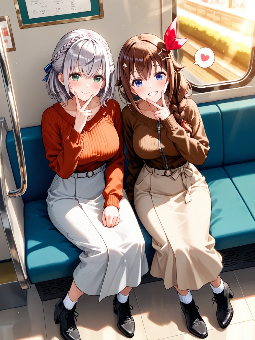Girls In Frame, Braid, Sitting On Train Sheet Hentai AI Porn