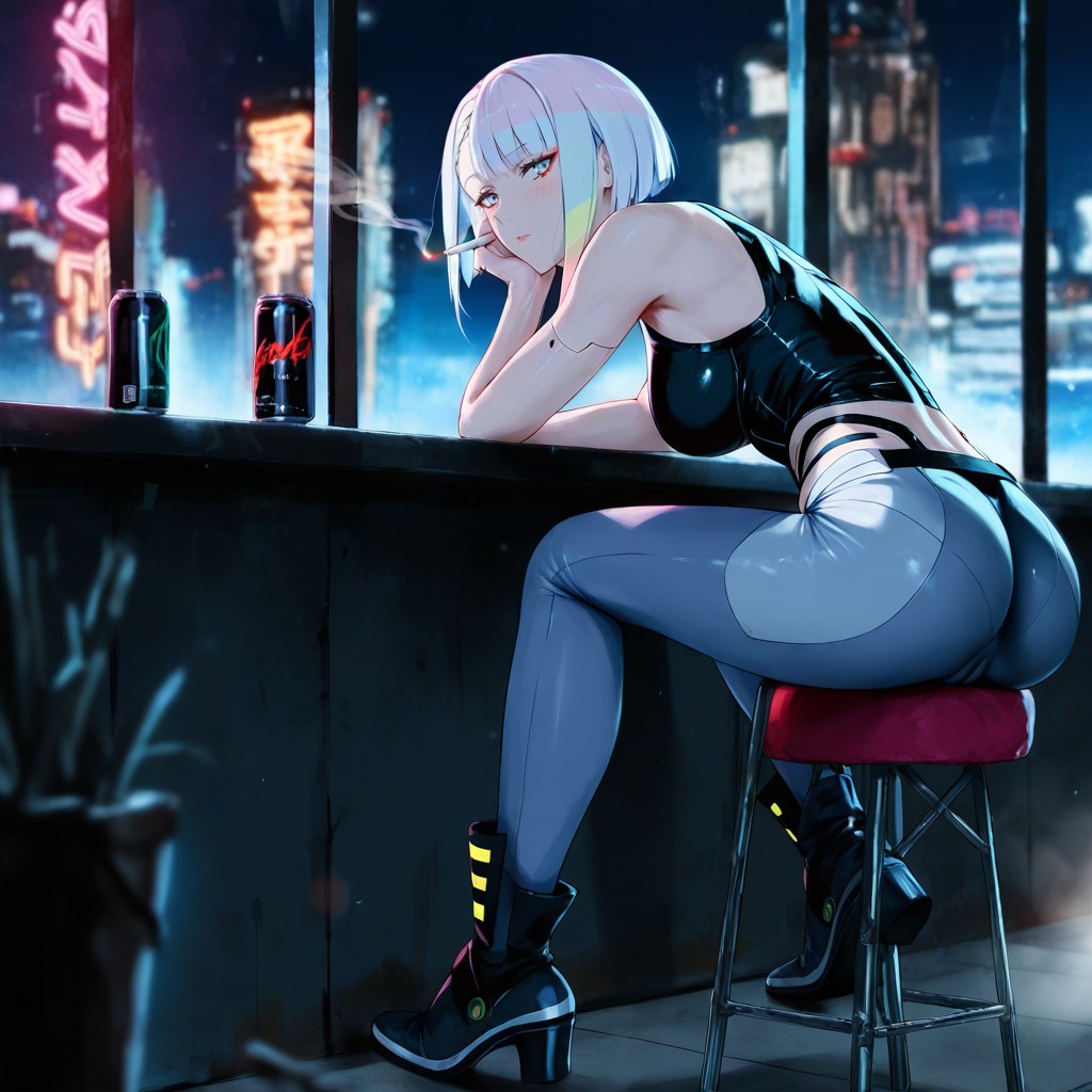 City View, Cigarette On Ashtray, Looking Out The Window Hentai AI Porn