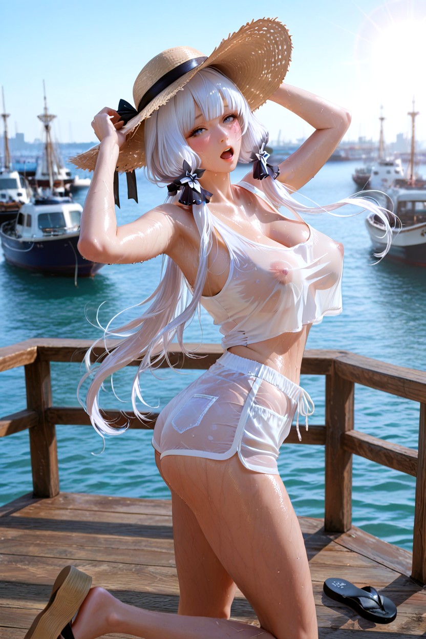 Standing On Wooden Harbor Jetty, Sharp Focus, Trembling Hentai AI Porn
