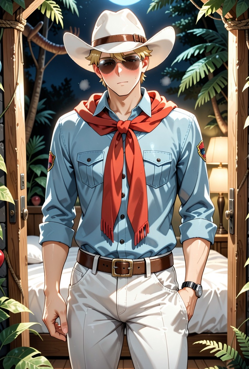 Blonde Hair, White Pants, Rim Lighting Hentai IA